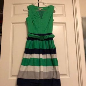 Banana republic belted, striped, sleeveless dress